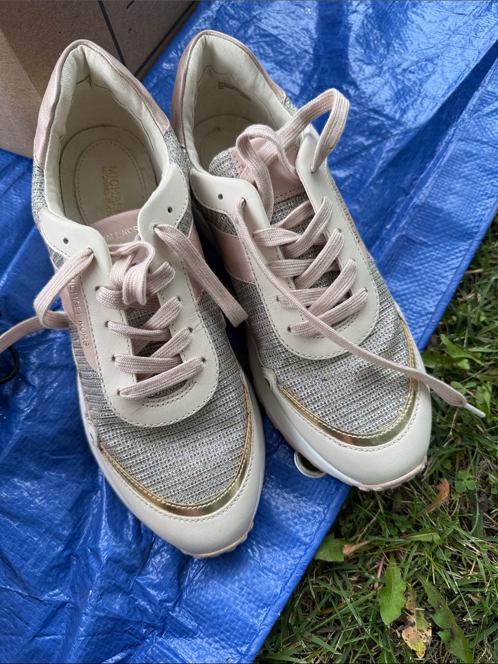 MICHAEL KORS Blush Pink, Gold and White Low-Top Sneakers